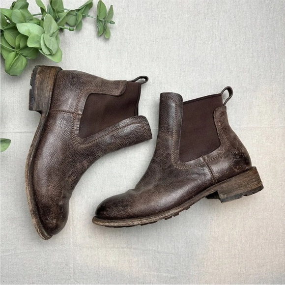 John Fluevog Chelsea Boots Brown Distressed Leather Pull On Women’s Size 8W - Picture 2 of 16